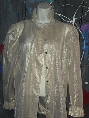 Metallic Champagne Button-Up Blouse